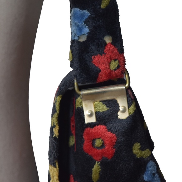 Vintage 1960s Chenille Purse Fuzzy Tapestry Handbag Floral Carpet Bag - Picture 5 of 6